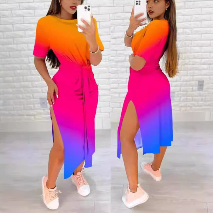 Damen Langarm Wickelkleid mit seitlichem Schlitz und Gürteldetail Drune