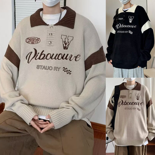 Herren Lässiger Strickpullover mit Polo-Kragen Drune
