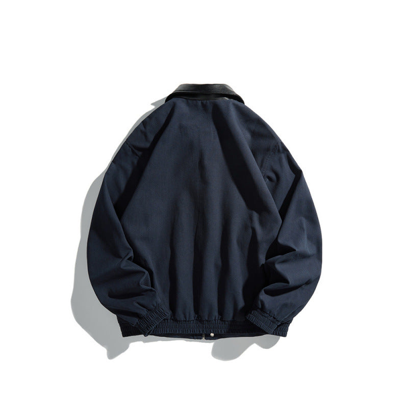 Herren Kurz geschnittene Blousonjacke mit Kunstlederkragen, Druckknopfleiste und elastischen Bündchen Drune