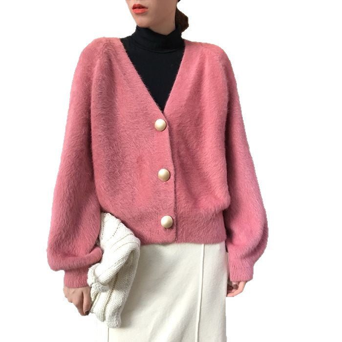 Damen Kuschelige Strickjacke mit großen Knöpfen Drune
