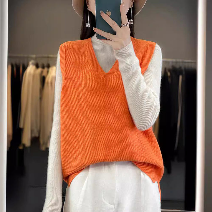 Damen Oversize Strickweste mit tiefem V‑Ausschnitt und feiner Struktur Drune