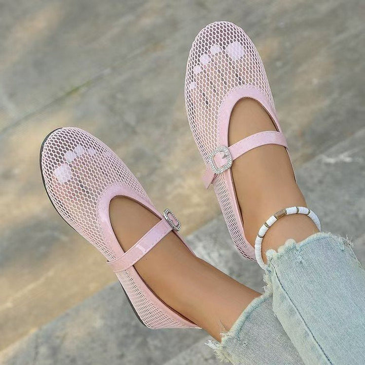 Damen Ballerinas mit elegantem Netzdesign und Kettenapplikation Drune