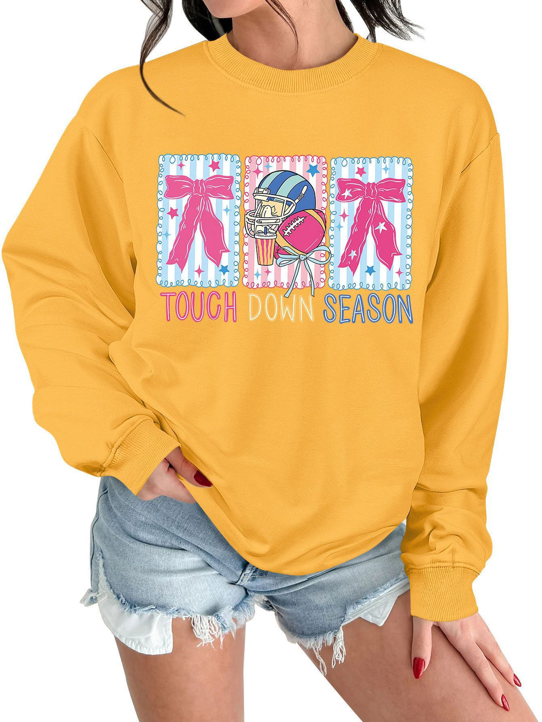 Damen Sweatshirt mit kreativem Football-Motiv und lässigem Schnitt Drune