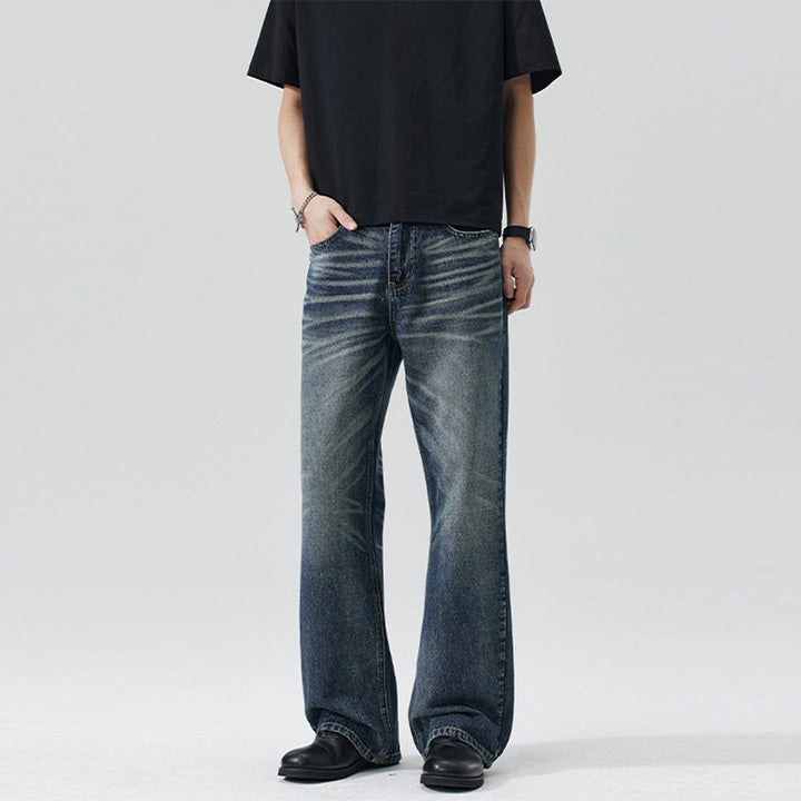 Herren Weite Flared-Jeans im Vintage-Look mit Whisker-Effekt Drune