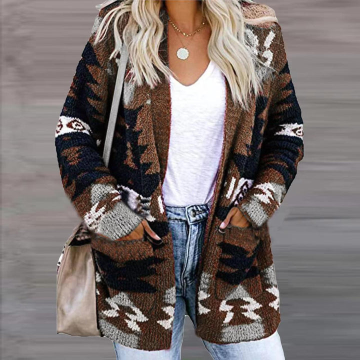 Damen stilvolle Strickjacke mit asymmetrischem Muster und aufgesetzten Taschen Drune