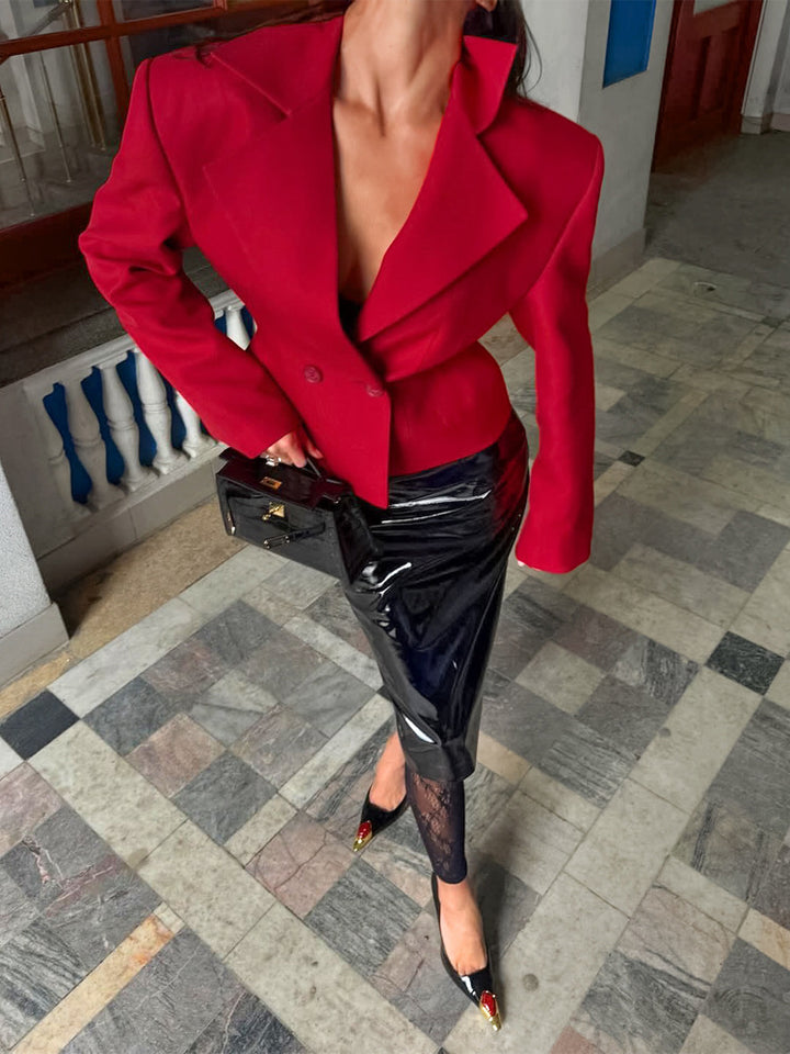 Damen Taillierter Kurzblazer mit markantem Revers und gepolsterten Schultern Drune
