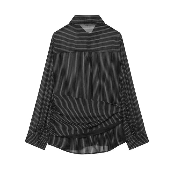 Damen Nadelstreifen-Seidenoptik-Bluse mit seitlicher Knotendetail Drune