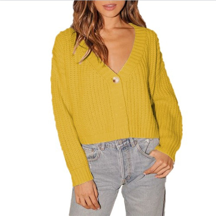 Damen Grober Strickcardigan mit V-Ausschnitt und Knopfdetail Drune