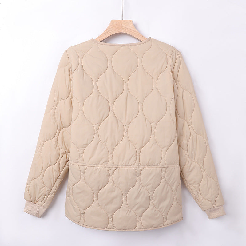 Damen nan gesteppte leichte Steppjacke mit Rundhals, Druckknopfverschluss und Rippbündchen Drune