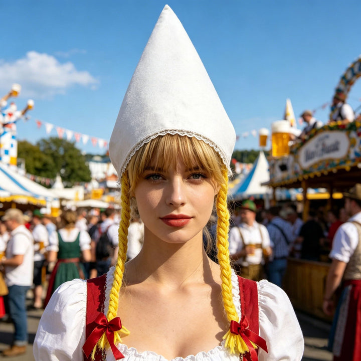 Damen nan traditionelle Trachtenhaube aus Baumwollvelours mit feinem Spitzenrand für Dirndl Drune