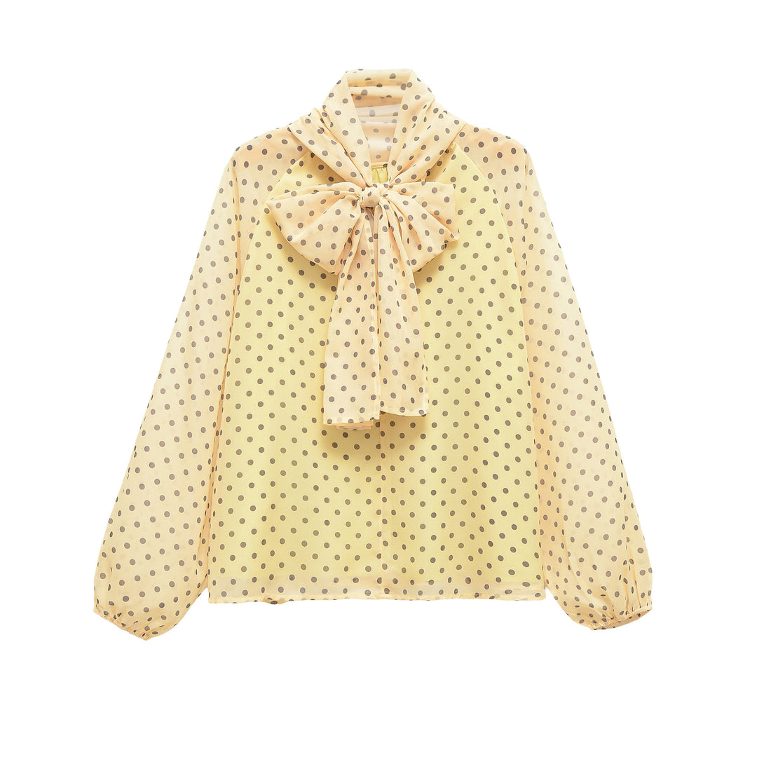 Damen Chiffonbluse mit Schleifenkragen und Ballonärmeln Drune