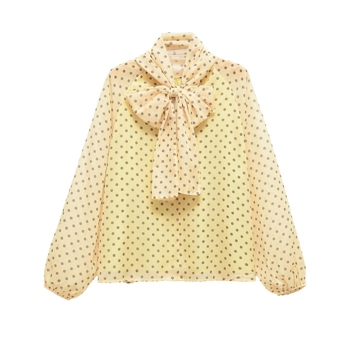 Damen Chiffonbluse mit Schleifenkragen und Ballonärmeln Drune