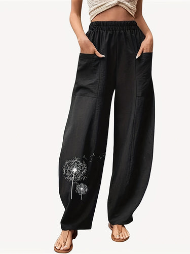 Damen Weite Palazzo-Hose mit seitlichen Taschen und Kunstwerk-Detail Drune