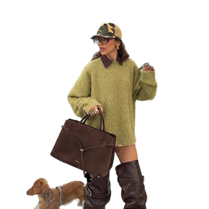 Damen Oversize Mohair-Pulloverkleid mit hochflorigem Strick und lässiger Tunika-Silhouette Drune