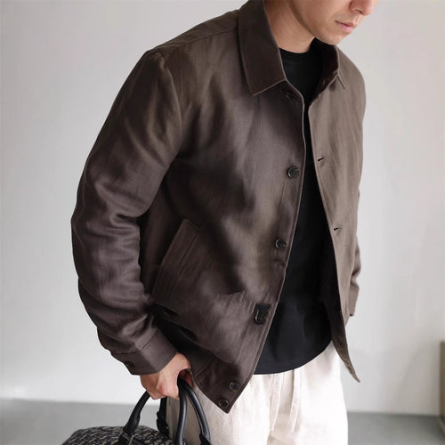 Herren Leichte Leinenjacke mit Hemdkragen und durchgehender Knopfleiste Drune