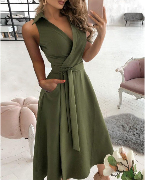 Damen Wickelkleid mit Taillengürtel und Seitentaschen Drune