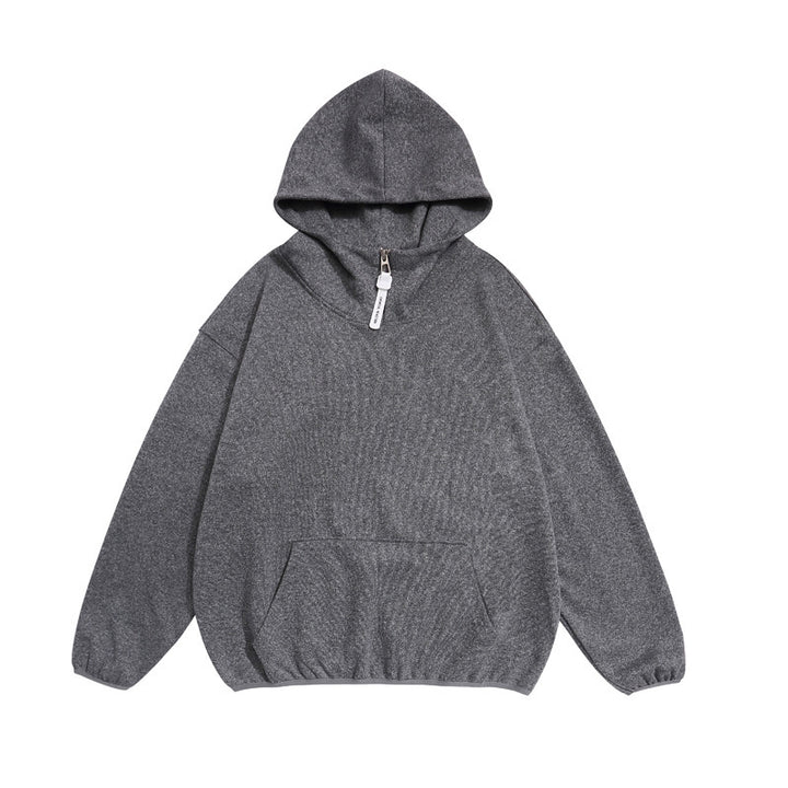 Unisex Kuscheliger Oversize-Kapuzenpullover mit elastischem Saum und halbem Reißverschluss Drune