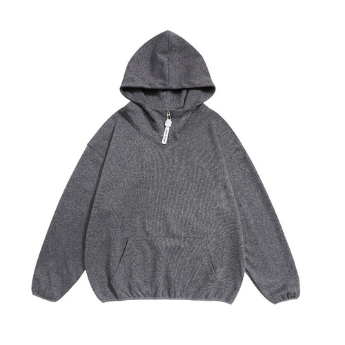 Unisex Kuscheliger Oversize-Kapuzenpullover mit elastischem Saum und halbem Reißverschluss Drune