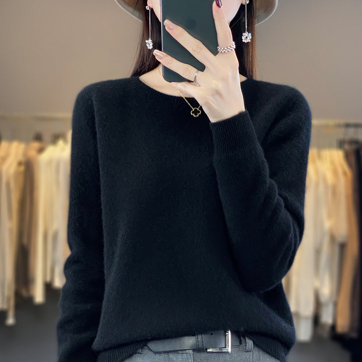 Damen Kuscheliger Midweight Rundhals-Pullover aus Angora-Blend mit feinem Flor und schmalem Bündchen Drune