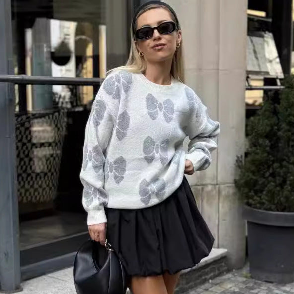 Damen Strickpullover mit floralem Muster und elegantem Rundhalsausschnitt Drune