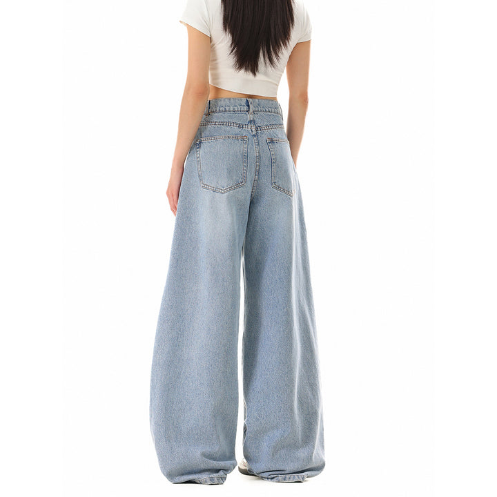 Damen Weite Cropped-Denim Culotte mit hoher Taille und Karottenform Drune