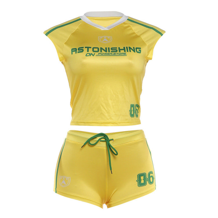 Damen Sportliches Zweiteiliges Set mit kurzem Oberteil und Shorts Drune