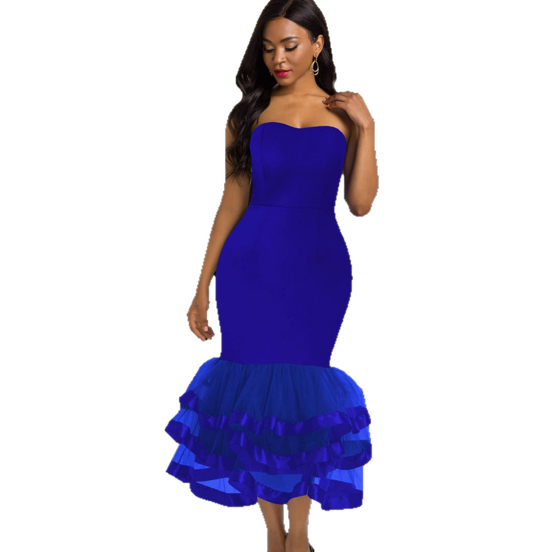 Damen Figurbetontes Abendkleid mit voluminösem Rüschen-Saum Drune