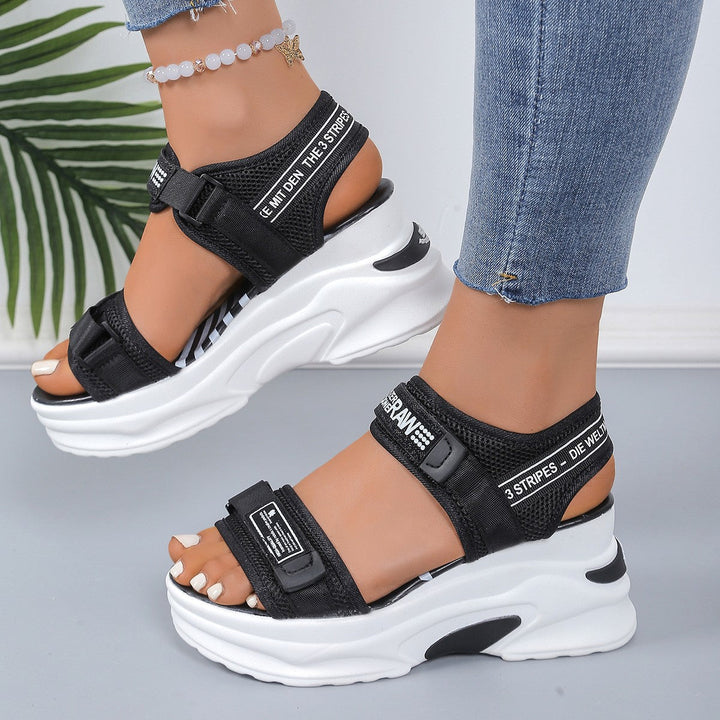 Damen modische Plateau-Sandalen mit verstellbaren Riemen und dämpfender Sohle Drune