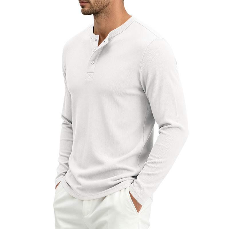 Herren Henley-Langarmshirt aus Soft-Waffeljersey mit leichtem Stretch und flacher Knopfleiste Drune