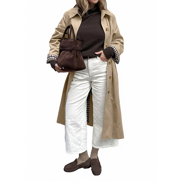 Damen Klassischer Trenchcoat mit kariertem Innenfutter Drune