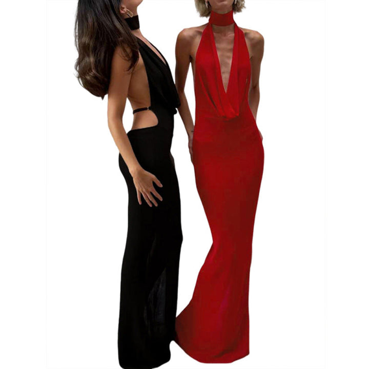 Damen Elegantes Maxikleid mit tiefem V-Ausschnitt und seitlichen Cut-Outs Drune