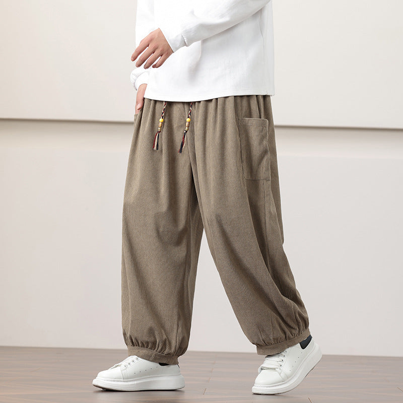 Damen lässige Cordhose mit elastischem Bund und farbigen Schnürsenkeln Drune