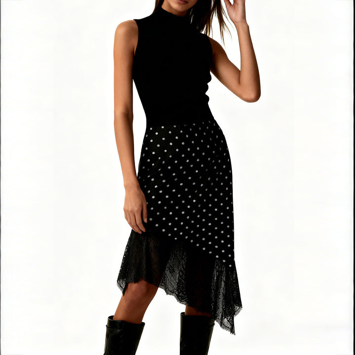 Damen Satinrock mit Spitze und asymmetrischem Saum Drune