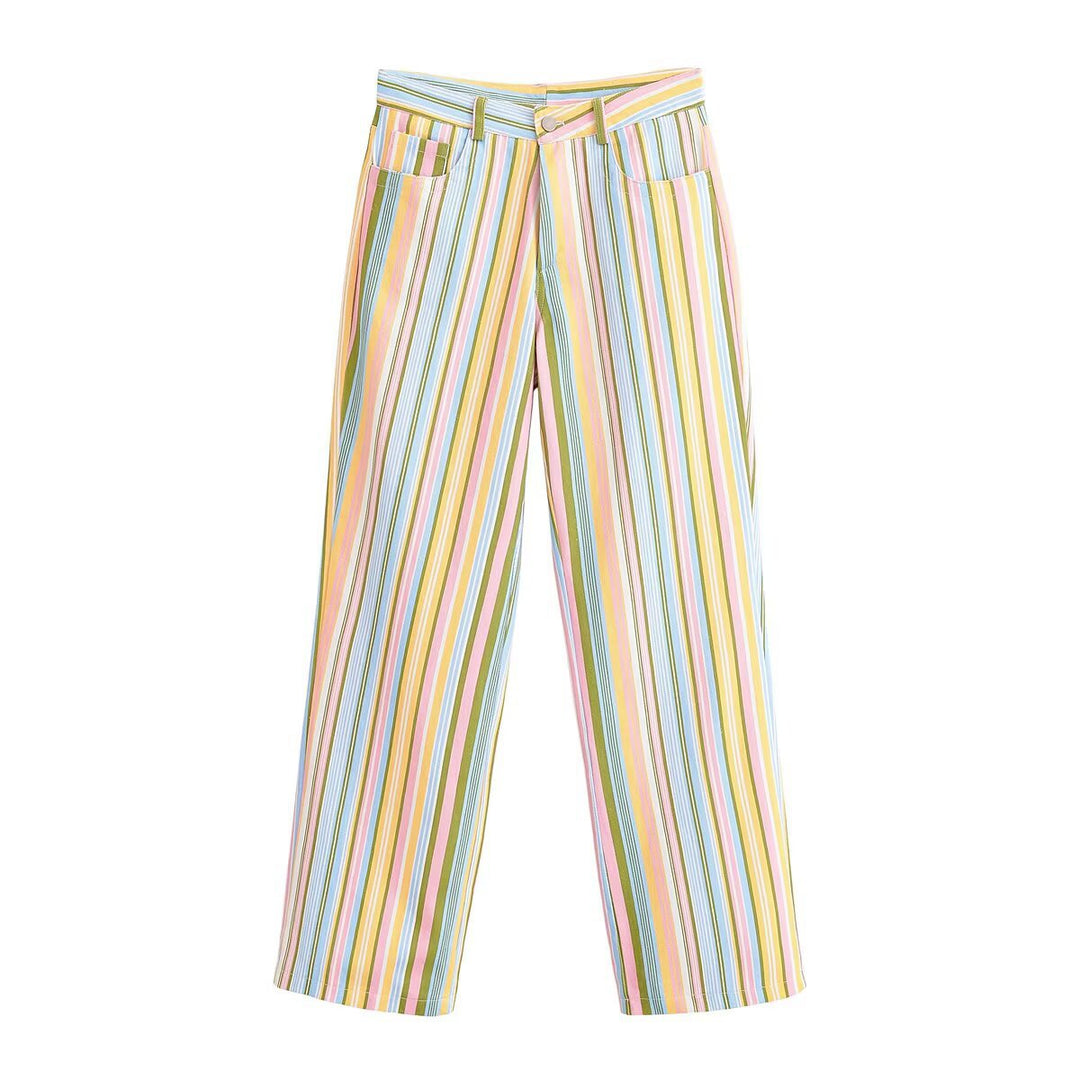 Damen weite High-Waist-Hose mit breitem Bund und Eingrifftaschen Drune