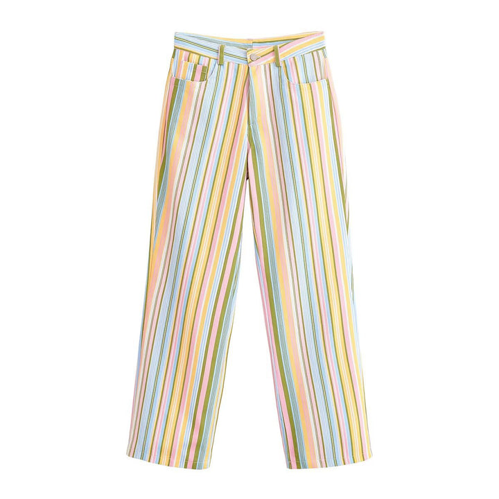 Damen weite High-Waist-Hose mit breitem Bund und Eingrifftaschen Drune