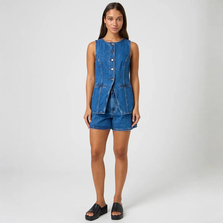 Damen Jeansweste mit tailliertem Schnitt und praktischen Taschen Drune