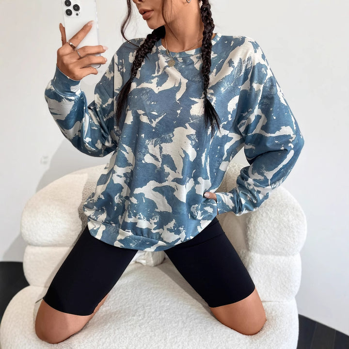 Damen lässiger Sweatshirt mit modernem Camouflage-Muster und übergroßem Schnitt Drune