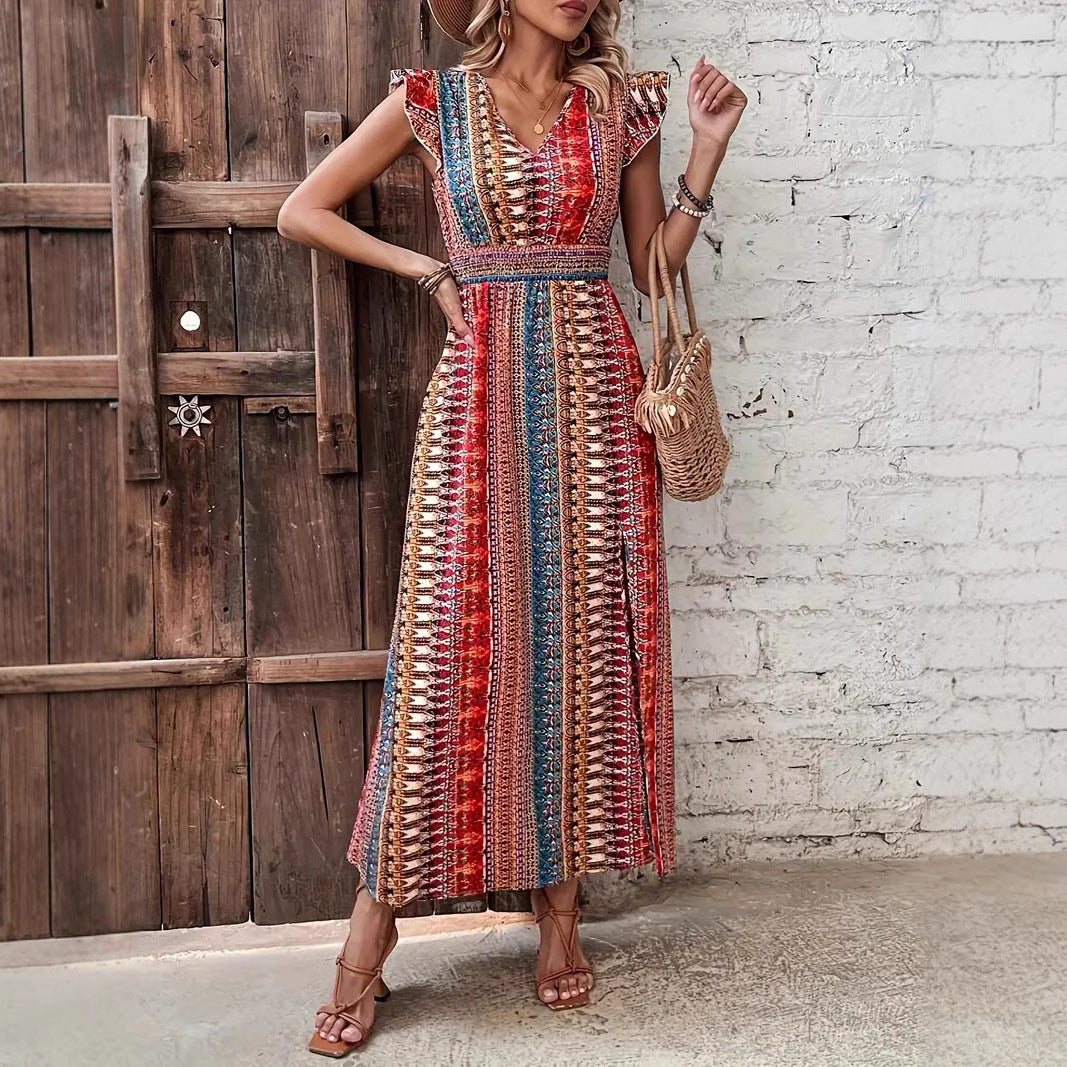 Damen Maxikleid mit buntem geometrischem Design Drune