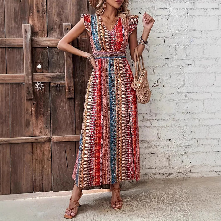 Damen Maxikleid mit buntem geometrischem Design Drune