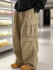 Herren Oversize-Baggy-Cargohose im Urban-Utility-Stil mit elastischem Tunnelzugbund und Mehrfachklappentaschen Drune