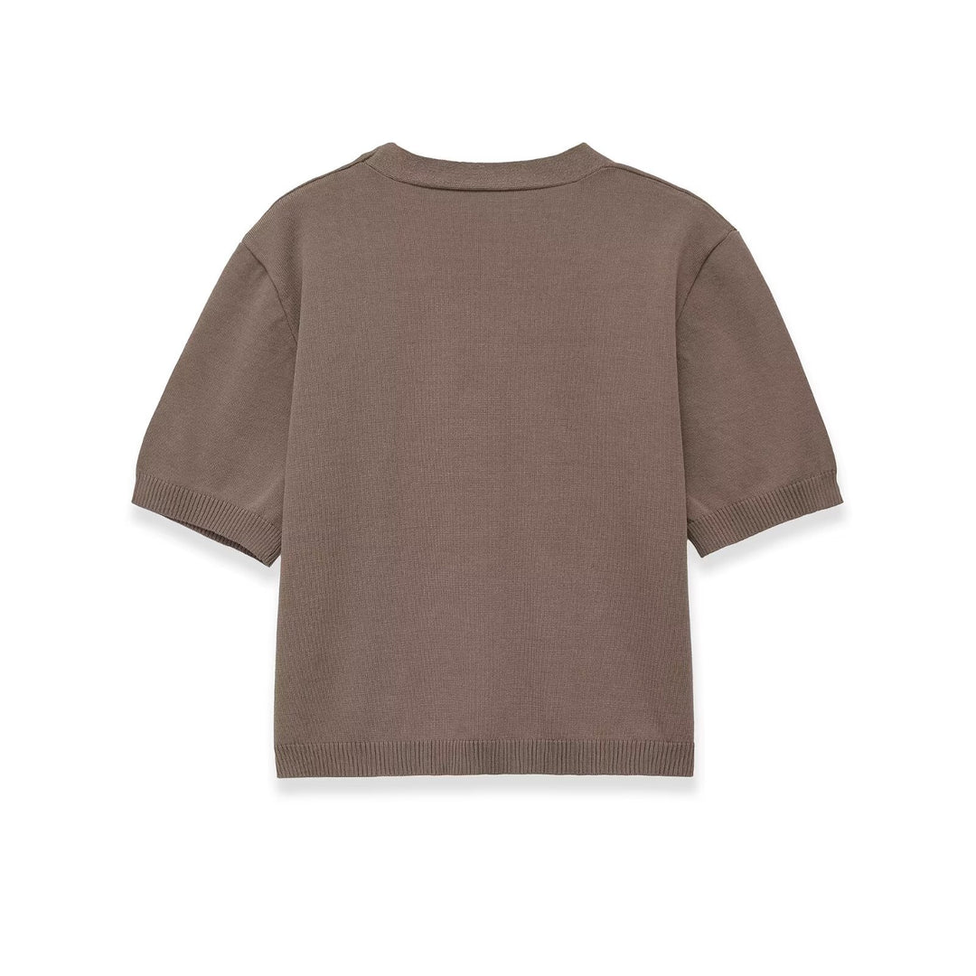 Damen Strickjacke mit V-Ausschnitt und kurzen Ärmeln Drune