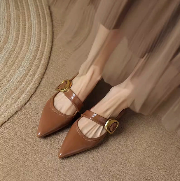 Damen Elegante Spitzer-Toe Slingback Ballerinas mit Verstellbarem Riemen Drune