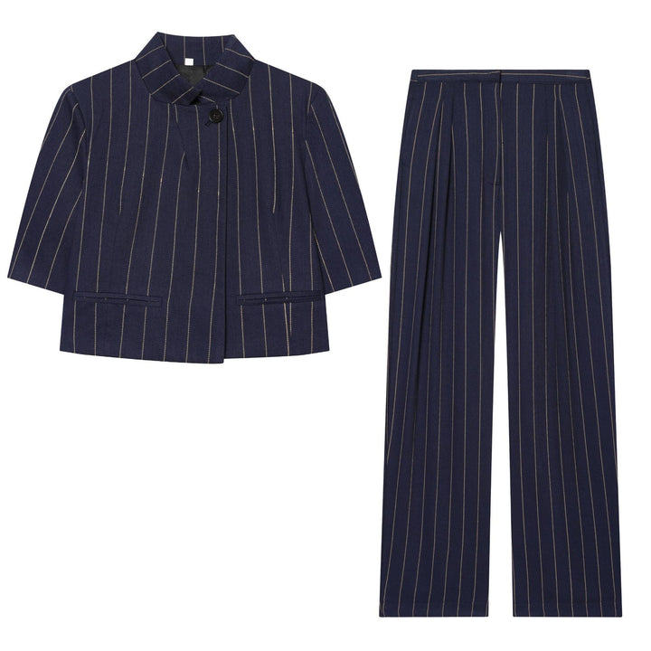 Damen nan weite Palazzohose mit hoher Taille, Bundfalte und feinem Nadelstreifen-Design Drune