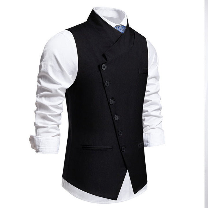Herren elegante Anzugweste mit asymmetrischem Kragen und modernen Akzenten Drune