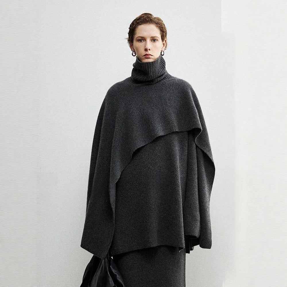 Damen eleganter und moderner Poncho mit extragroßen Kragen Drune