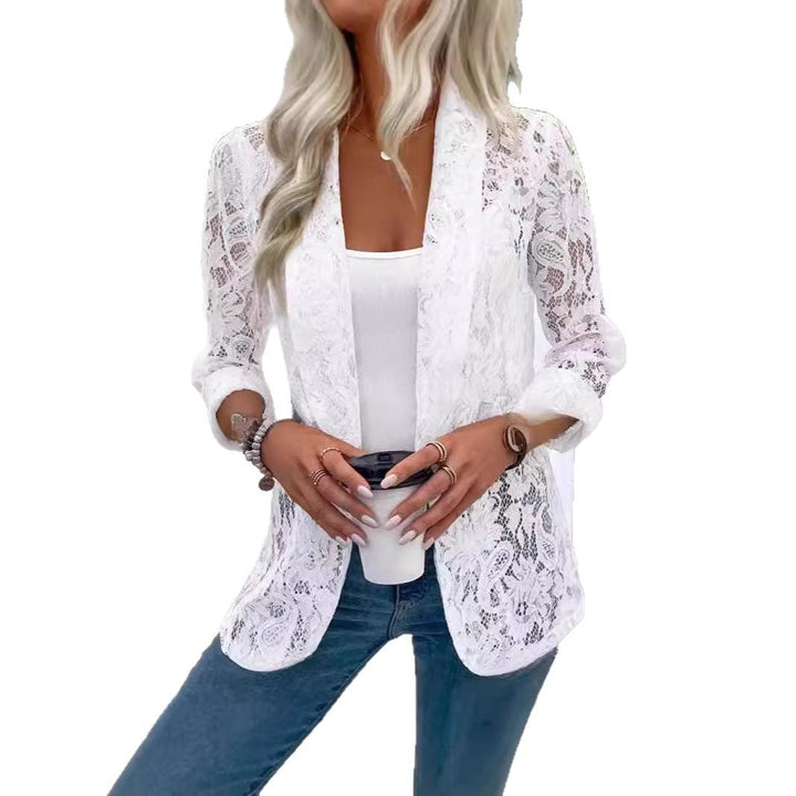 Damen leichte Spitzenjacke mit lässigem Schnitt und offene Front Drune