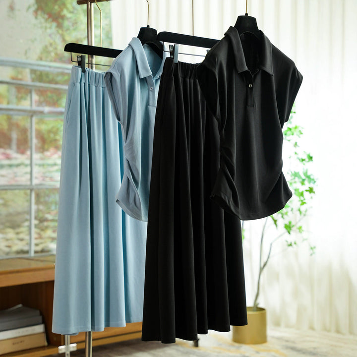 Damen Elegantes Set aus Poloshirt und Midikleid Drune