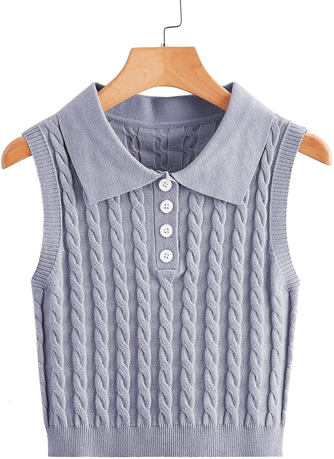 Damen Stricktop mit Kragen und Knopfdetails Drune