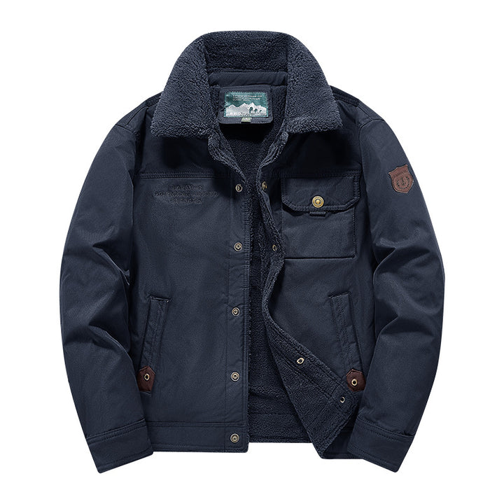 Men's  rugged sherpa-lined canvas chore jacket with stand collar and button-flap chest pocket Drune