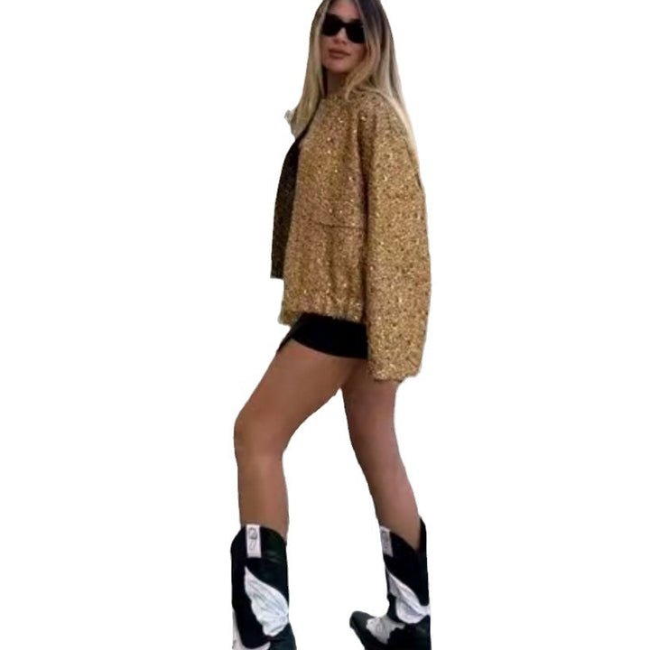 Damen Glamouröse Paillettenjacke mit kurzem Schnitt und eleganten Akzenten Drune